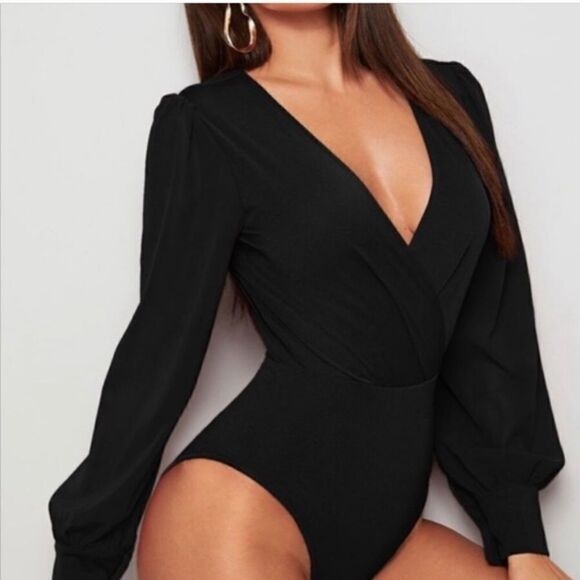 💼Gray V-Neck Bodysuit Blouse - Picture 3 of 6